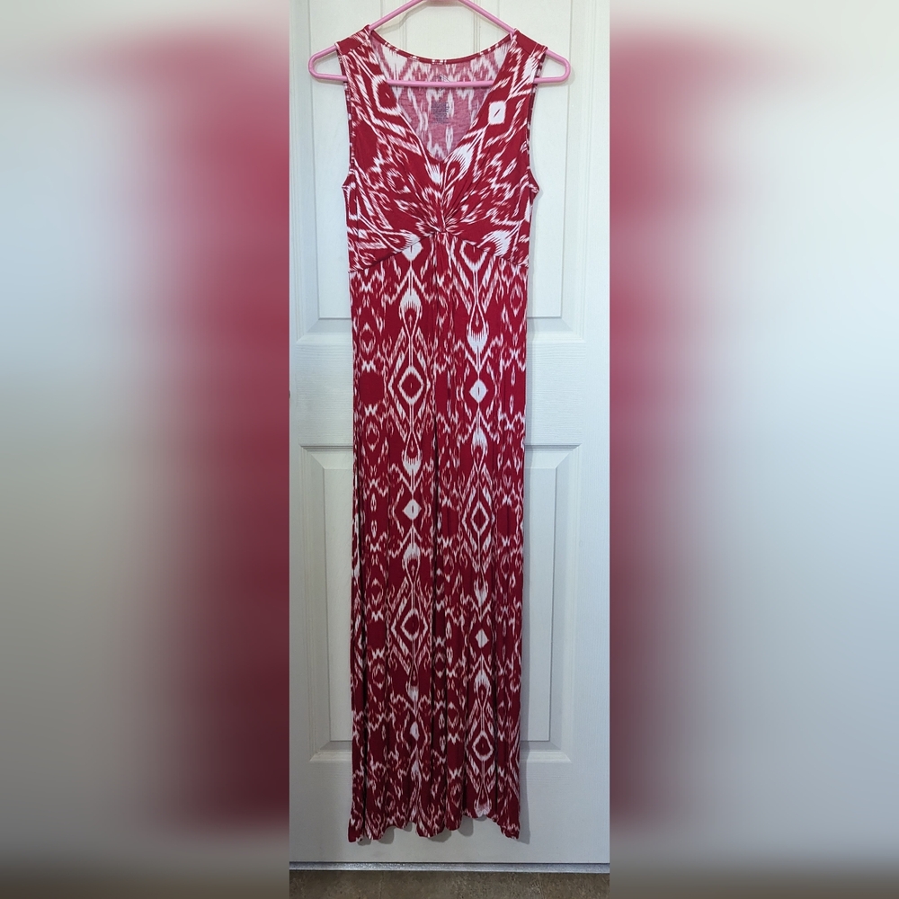 St. John's Bay Women's Casual Tank Top Maxi Dress Red White Petite Small